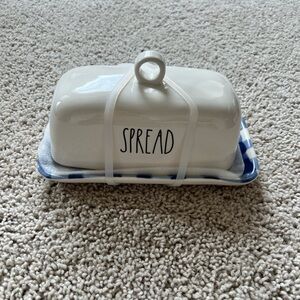 Rae Dunn Butter Dish with Blue Gingham Tray